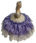 Porcelain Victorian Woman Half Doll Pincushion Lavender Dress Vintage Sewing 