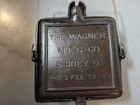 1910 Sidney Wagner Cast Iron Square High Base Flipping Waffle Iron 3pc