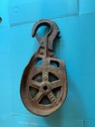 Antique Cast Iron Wood Pulley Block Single Sheave Vintage Industrial Salvage