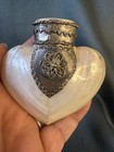 Antique Victorian Shell Heart Pill Box Silver Filigree Snuff Case