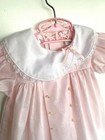 Vintage Peaches And Cream Pink Baby Dress Size 12 Months Tiny Polka Dots Collar
