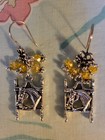 Horse Head  santa Ynez  Style Equestrian Bit Yellow Glass Faceted Bead Earrings