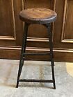 Vintage Steel Wood Stool Bench Seat Steampunk Factory Industrial Shop Drafting
