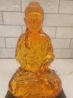 Mid Century Amber Lucite Sitting Buddha On Black Base Meditation Room Mcm