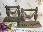 Antique Victorian Bronze Brass Fireplace Firedogs  Andirons Fruit Wreath 8 5 x7 
