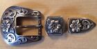3 Piece Western Silver Tone Ranger Belt Buckle Set For 1  Belt   Brand New  