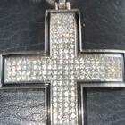 Silver Tone Cuban Link Chain Iced Out Pendant Cross Stainless Steel Set  18in