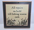 Vtg Wood And Tapestry Bass Fishing Fisherman Wall Hanging Signs Decor  Funny 