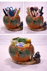 Small  Vtg Ceramic Chinese Fisher Mudman  Pumpkin Planter Pot