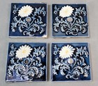 Antique Flower Blue Glaze Square Tiles Lot Of 4