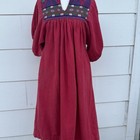Vtg 7 Inditos Guatemala Handwoven Embroidered Dress Boho Kaftan Red As Is