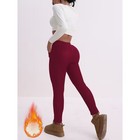 Womens Fleece Lined Thermal Leggings High Waisted Winter Warm Pockets Burgundy