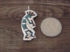 Navajo Indian Sterling Silver Turquoise And Coral Chip Inlay Kokopelli Pendan   