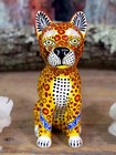 Leopard Dog Clay Fig Handmade Hand Painted Iz  car De Matamoros Mexican Folk Art