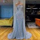 Sequins Lace Evening Dresses Wear Strapless Crystal Mermaid Sequined Prom Gowns