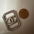 Chanel Cc Logo Button Decorative Buckle Silver Tone Rhinestones Emblem 45mmx33mm