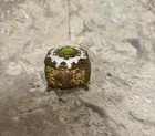 Vintage Japan Jewelry Trinket Box Gold Tone Enamel Floral Green Cabochon Footed