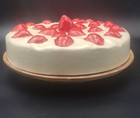 Ceramic Strawberry Cheesecake Covered Dish Pie Plate Holder Carry Server Tray