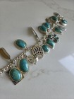 Vintage Bbj 925 Sterling Silver Southwestern Turquoise Cabochon Charm Bracelet