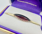 Old Vtg- Antique Goldtone Red Cabochon  Prong Set Safety Pin Brooch C Clip Read