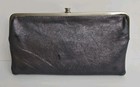 Hobo Int l Lauren Pewter Grey Silve Leather Wallet Clutch Double Kiss Lock 