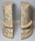 Vtg Heavy Columns Granite Marble Bookends Natural Brown Marbled Beige Color 7  T