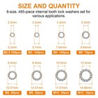 485pcs Uietuil 8 Sizes Internal Tooth 304 Lock Washer  Silver