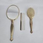 Vintage Gold Floral Hand Mirror Comb And Brush Vanity Setlot Of 3 Ornate   