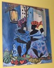 Vintage Black Americana Art Watercolor Print Signed Franck  60 Old Wood Frame