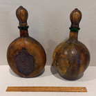 2 Diff Decorative Italian Leather Wrapped Wine Bottles Made In Italy W stoppers 