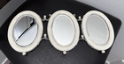 Vintage Wood   Brass Oval Trifold Dresser Vanity Mirror Free Standing Hanging