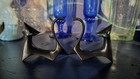 Retro Handmade Modern Cubist Atomic Black Cat Pair Green Eyes 2 5  Reproductions