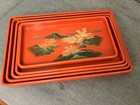Vintage Antique Japanese   Red Black Gold Lacquer Stacking Trays Set Of 5
