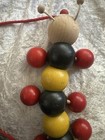 Vtg Wooden Catapillar Pull Toy Yellow  Red And Black With Face