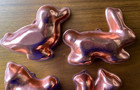 Vtg Set Of 4 Copper Animal Molds Squirrel Horse  Bunny Duck Farmhouse Jello cake