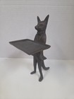 Vintage Solid Brass Fox Butler Business Card Holder 7    Tall Made In Korea 1993