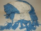Vintage Xl 56 X 78 Hand Crocheted Afghan Throw Blanket - Sky Blue   Bright White