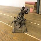 Vintage 1970 Artist Signed Dan Levin Bronze Statue Kids Playing Tricycle Figure