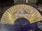 Vintage Large  12x26  Japanese Folding Hand Fan Hand Painted Large 24x12