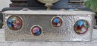 Vintage Mid Century Modern Hammered Pewter Enamel Lined Cigarette Box C1950 s