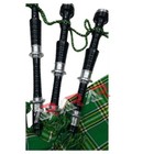 Scottish G Highland Black Wood Bagpipe Full Silver Mounts Irish Green