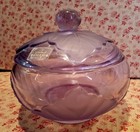 Vtg viking Glass  leaf  Covered Round Candy Dish  Vanity Powder Bowl lilac 10 