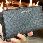 Michael Kors Jet Set Travel Double Zip Wristlet Wallet Mk Logo Signature Black