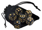 Set  6  Pearlized Dice Black Gold W pouch   Pu Leather Grey Felt Lined Dice Cup