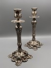 Vintage Silverplate Candlestick Pair Ornate Rococo Revival 11 75    