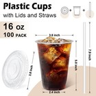 Lamosi 100 Pack 16 Oz Clear Plastic Cups Lids And Straws Disposable Plastic