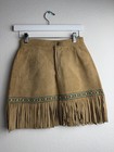 Vintage Aztec Leather Suede Fringe Skirt Xs s  Western 80s  read 
