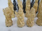 Vintage Chinese Oriental Chess Set Carved Style Figurine Pieces Black Cream