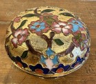 Cloisonn   Brass Stunning Florals Multi Color Enamel Round Trinket Box 3   