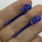 Vtg Gothic Blue Enamel Skull Spike Front Back Drop Earrings Post